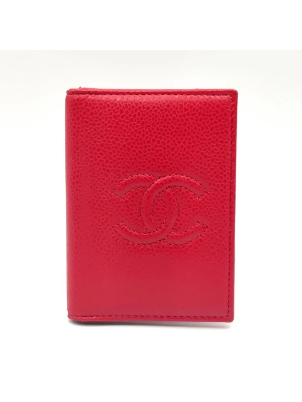 Chanel CC Logo Leather Red Card Case